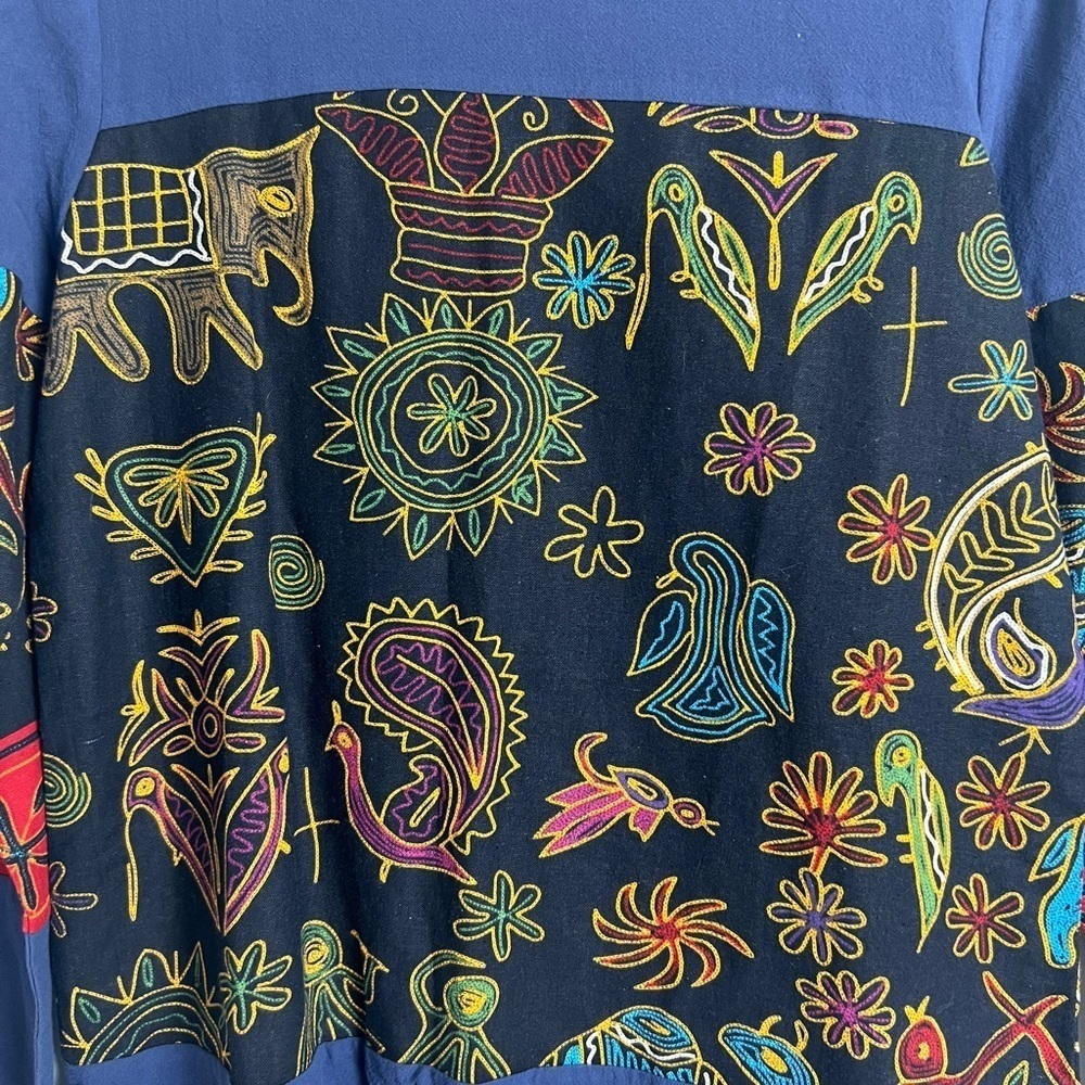 NEW Oneine New Elegance Blue Egyptian Print‎ Artsy Boho 100% Cotton Blouse Top L - Picture 4 of 9